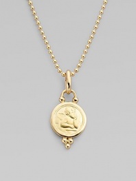 This gracefully embossed angel of 18k gold with granulated details evokes a Renaissance painting, as it dangles from your favorite chain. 18k yellow gold Diameter, about ½ Spring clip clasp Imported Please note: Necklace sold separately.