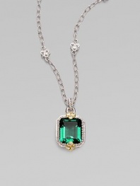 From the Estate Collection. An emerald-cut green quartz pendant set in a textured sterling silver, sparkling with white sapphires and accented in 18k gold.Green quartzWhite sapphireSterling silver18k goldLobster claspPendant, about 1 highChain, about 17 Imported 