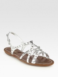 Metallic leather criss-cross flat style with metal stud detail. Studded metallic leather upperLeather lining and soleMade in ItalyOUR FIT MODEL RECOMMENDS ordering true size. 