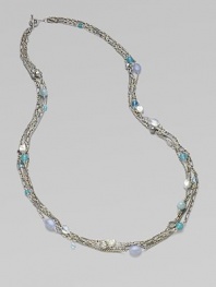 From the Bijoux Collection. Textural chains of sterling silver are vibrantly dotted with blue and aqua chalcedony and pearl.Blue and aqua chalcedony and pearl Sterling silver Length, about 44 Toggle clasp Imported