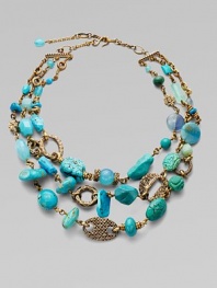 From the Trujillo Collection. A multimedia design combining nuggets and chunks and richly textured beads into a fabulous statement necklace.Turquoise and chalcedonyBronzeLength, about 19-22½ (adjustable)Hook claspMade in USA