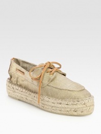 Traditional menswear-inspired metallic linen style, sweetened with leather trim and an espadrille platform. Hemp-covered platform, 1½ (40mm)Linen upperLeather trim and lacesRubber soleImportedPlease note: Our fit model recommends ordering 2 sizes up as this style runs small and narrow. 