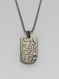 A military-inspired look rich with contemporary detail, carefully engraved in blackened sterling silver. Sterling silver Pendant, about 2 long Chain, about 30 long Imported