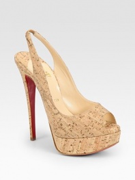 Textured cork peep toe with an ultra-high heel and platform, secured by a slingback strap. Cork-covered heel, 6 (150mm)Cork-covered platform, 1 (25mm)Compares to a 5 heel (125mm)Cork upperLeather liningSignature red leather solePadded insoleMade in ItalyOUR FIT MODEL RECOMMENDS ordering one size up as this style runs small. 