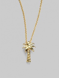 From the Tiny Treasure Collection. A miniature palm tree dangles from a delicate chain.18K yellow gold Palm tree pendant Length, about 18 with 16 jump ring Lobster clasp closure Made in Italy 