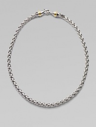 From the Silver Classics Collection. A striking chain in a woven wheat pattern of sterling silver manages to be at once graceful and bold, with 14k gold accents near the clasp. Sterling silver and 14k yellow gold Length, about 16 Lobster clasp Made in USA