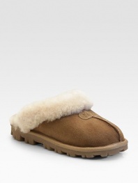 Pamper yourself with this luxe sheepskin slip-on, comfortably lined in plush shearling. Sheepskin upper Shearling lining Rubber sole ImportedOUR FIT MODEL RECOMMENDS ordering true whole size; ½ sizes should order the next whole size up.