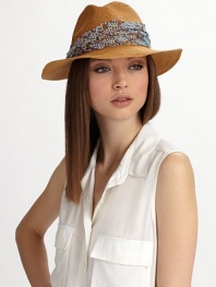 A beaded, sequined band elevates this chic, casual style.Ruched, sequined bandBrim, about 2½90% hemp/10% cottonHand washMade in USA of imported fabric