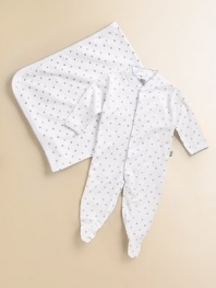 Warm, soft footie with allover print and snaps to the bottom for a convenient change. Pima cotton; machine wash Imported 