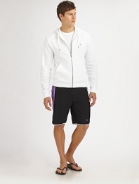 Modern, quick-dry trunks for the beach, board and beyond with pieced construction and comfortable knee length. Drawstring waistBack flap pocketsMesh liningInseam, about 9½PolyesterMachine washImported 