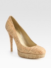 Classic silhouette modernized by a natural cork upper and an espadrille platform. Cork-covered heel, 5 (125mm)Straw-covered platform, 1 (25mm)Compares to a 4 heel (100mm)Cork upperLeather liningBuffed leather solePadded insoleImportedOUR FIT MODEL RECOMMENDS ordering true size. 