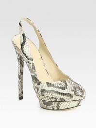 EXCLUSIVELY AT SAKS. Snake-print leather staple with a sultry island platform and slingback strap. Self-covered heel, 5½ (140mm)Island platform, 1½ (40mm)Compares to a 4 heel (100mm)Snake-print leather upperLeather lining and solePadded insoleImportedOUR FIT MODEL RECOMMENDS ordering true size. 