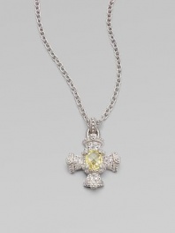 From the Ambrosia Collection. A Maltese cross pendant of richly textured sterling silver has a center of faceted canary crystal and accents of white sapphire, suspended from a textured silver chain.Canary crystal and white sapphire Sterling silver Chain length, about 17 Pendant length, about 1 Lobster clasp Imported