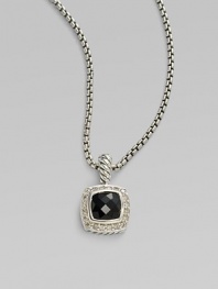 From the Petite Albion Collection. A sparkling, faceted black onyx cushion-cut square, surrounded by pavé diamonds on a chain of sterling silver. Diamonds, 0.20 tcw Black onyx Sterling silver Chain length, about 16 Pendant width, about ¼ Lobster clasp Imported