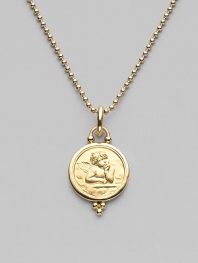 This gracefully embossed angel of 18k gold with granulated details evokes a Renaissance painting, as it dangles from your favorite chain. 18k yellow gold Diameter, about ¾ Spring clip clasp Imported Please note: Necklace sold separately.