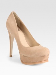 Delicate suede with an ultra-high heel and island platform. Self-covered heel, 5 (125mm)Island platform, 2 (50mm)Compares to a 3 heel (75mm)Suede upperLeather liningBuffed leather solePadded insoleImported