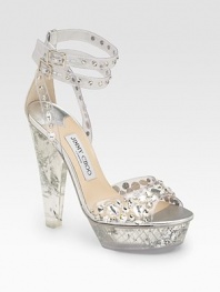 Clear plexi, metallic leather trim and translucent crystals combine for a fluid feel.Plexi heel, 5½ (140mm) Plexi platform, 1½ (40mm) Compares to a 4 heel (100mm) Open toe Double-ankle strap with adjustable closure Padded insole Rubber sole Made in Italy