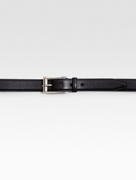 Textured leather belt with rectangular buckle.Dark palladium hardwareAbout 1¼ wideMade in Italy