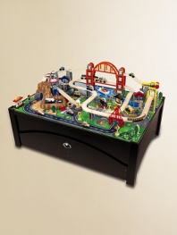 Kids can take control of an entire city with this fully-loaded train set with fun features, interactive pieces and a high-quality wood table.