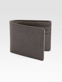 Every man's must-have accessory, in rich, pebbled leather.One billfold compartmentSix card slotsLeather4 x 3¼Made in Italy