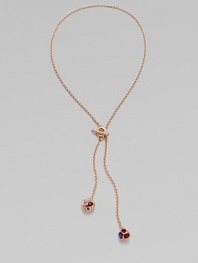 A warm rose goldtone style with colorful rhinestone accents on a delicate link chain. Rose goldtone brassGlass stonesLength, about 21½Pendant size, about ¾ Toggle closureImported 