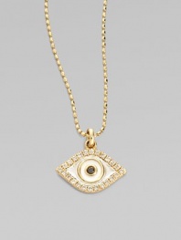 An enamel evil eye, framed in sparkling diamonds and strung from a 14k yellow gold chain, offers spiritual protection.Diamonds, 0.15 tcw 14k yellow gold Enamel Chain length, about 16 Pendant width, about ½ Lobster clasp Imported
