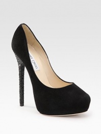 Understated elegance in a soft suede platform style with crystal-encrusted heels.Covered heel, 5¾ (145mm) Hidden platform, 2 (50mm) Compares to a 3¾ heel (95mm) Leather lining and sole Padded insole Made in ItalyOUR FIT MODEL RECOMMENDS ordering one half size up as this style runs small. 