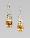 From the Chiclet Collection. A graduated design with brilliant diamonds, 18k gold and faceted citrine in sterling silver. Citrine and 18k goldDiamonds, .13 tcwSterling silverDrop, about 1Hook backImported 
