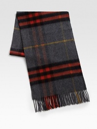 Iconic plaid design enhances this luxurious winter staple.Fringed endsCashmere12W x 66HImported