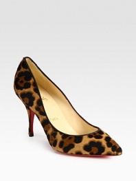 Leopard-print pony hair breathes life into this timeless point toe design. Self-covered heel, 3½ (90mm)Leopard-print pony hair upperLeather liningSignature red leather solePadded insoleMade in ItalyOUR FIT MODEL RECOMMENDS ordering one size up as this style runs small. 
