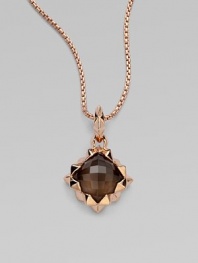 From the Superstud Collection. A faceted dome of deeply toned smoky quartz is layered over mother-of-pearl, creating richness and depth in this striking pendant within a spiky zigzag setting on a glowing box chain.Smoky quartz and white mother-of-pearlRose goldplated sterling silverChain length, about 18Pendant length, about 1¾Lobster claspImported