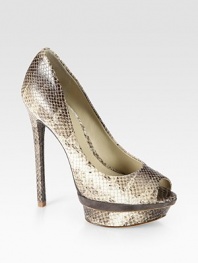 EXCLUSIVELY AT SAKS. Glimmering snake-print leather with a suede platform insert and an ultra-high heel. Self-covered heel, 5½ (140mm)Island platform, 1 (25mm)Compares to a 4½ heel (115mm)Snake-print leather and suede upperLeather lining and solePadded insoleImportedOUR FIT MODEL RECOMMENDS ordering true size. 