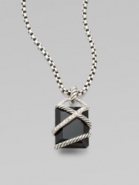 From the Cable Wrap Collection. Dazzling diamonds and beautiful, sterling silver cables surround this emerald-cut black onyx stone. Black onyxDiamonds, .25 tcwSterling silverSize, about ¾ Sterling silver baleImported Please note: Chain sold separately. 