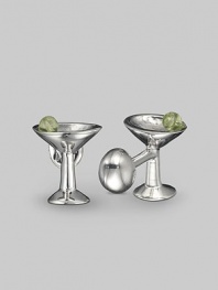 A toast to style, in sculpted sterling silver with a peridot olive accent. Glass length, about ¾ Ball-shaped t-back Made in USA