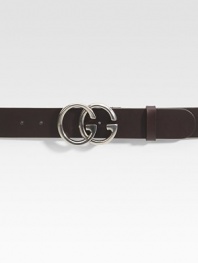 Smooth leather belt with double-G buckle. Dark palladium hardware Made in Italy 