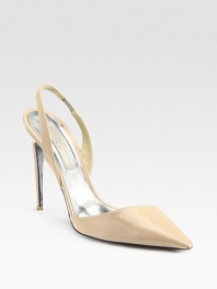 Glassy point toe silhouette with a comfortable slingback and skinny, lacquered heel. Lacquered heel, 4 (100mm)Faux patent leather upperPadded insoleImportedOUR FIT MODEL RECOMMENDS ordering one half size up as this style runs small. 