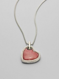 From the Heart Collection. A lovely rhodonite heart, edged with beautiful pavé diamonds and cable detailing, dangles gracefully from a sterling silver box chain. Rhodonite Diamonds, 0.38 tcw Sterling silver Chain length, about 18 Lobster clasp Imported