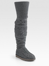 Cable-knit cotton in an optional over-the-knee design with a soft suede heel and sheepskin-covered insole. Foam heel, 1 (25mm)Shaft, 23Leg circumference, 12Cable-knit cotton and suede upperPull-on styleFoam soleSheepskin-covered insoleMade in USA
