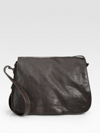 Calfskin leather messenger with full flap closure.Flap closureAdjustable shoulder strap15¾W x 11H x 6DMade in Italy
