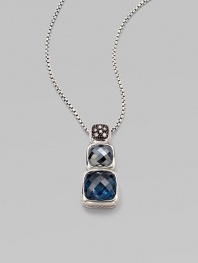 From the Chiclet Collection. A graduated design with faceted hemetite and Hampton blue topaz, accented in sparkling diamonds in blackened sterling silver. Hematite and Hampton blue topazDiamonds, .12 tcwBlackened sterling silverLength, about 17 to 18 adjustableLobster closureImported 