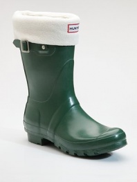 The shorter version of a classic favorite with front logo detail.Shaft, 7 Leg circumference, 14 Round toe Pull-on style Rubber sole Imported Please note: During manufacturing, a white wax is inserted into the mix to protect the rubber. This wax can give these boots a white, cloudy look called blooming. It does this to protect the rubber from drying out. 