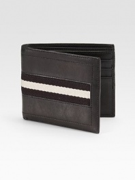 Iconic trainspotting web detail trims this smooth calfskin leather design.One billfold compartmentSix card slots4¼ x 3½Made in Switzerland