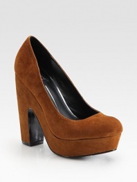 Alluring suede design with a chunky heel and low-cut front. Self-covered heel, 5 (125mm)Covered platform, 1 (25mm)Compares to a 4 heel (100mm)Suede upperLeather liningRubber solePadded insoleImported