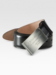 Sleek design of fine calfskin leather with engraved metal buckle.About 1½ wideMade in Italy