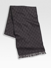 Fine wool scarf with signature GG grid. Fringed ends 14W X 70H Wool Dry clean Made in Italy 