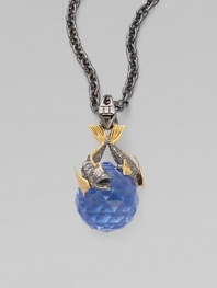 Goldplated and black rhodium plated sterling silver fish swim atop a sapphire crystal, strung on a long elegant chain.Sapphire crystal Goldplated sterling silver Black rhodium plated sterling silver Chain length, about 30 Pendant width, about 1½ Lobster clasp Imported