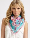 A large bright print makes this small scarf pop. 70% cotton/30% silkAbout 24 X 24Dry cleanMade in Italy