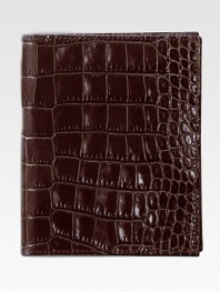 Crafted of crocodile-embossed Italian calfskin, it includes 5 credit card slots and passport compartment. 4½ X 5½ Made in USAFOR PERSONALIZATIONSelect a color and quantity, then scroll down and click on PERSONALIZE & ADD TO BAG to choose and preview your personalization options. Please allow 2 to 3 weeks for delivery.
