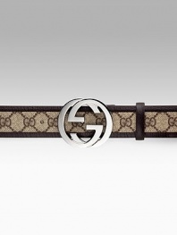 Interlocking G adjustable belt. GG Plus in beige/ebony with calf trim. 1½W Made in Italy 