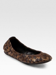 EXCLUSIVELY AT SAKS. Textured metallic leather in a wildly chic leopard print, backed by a signature logo at the heel. Leather and leopard-print metallic leather upperLeather liningRubber solePadded insoleImported
